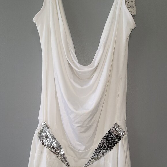 Sexy Women White Loose Dressy Stretch Tunic with Spaghetti Straps Medium N8497 - Picture 3 of 6